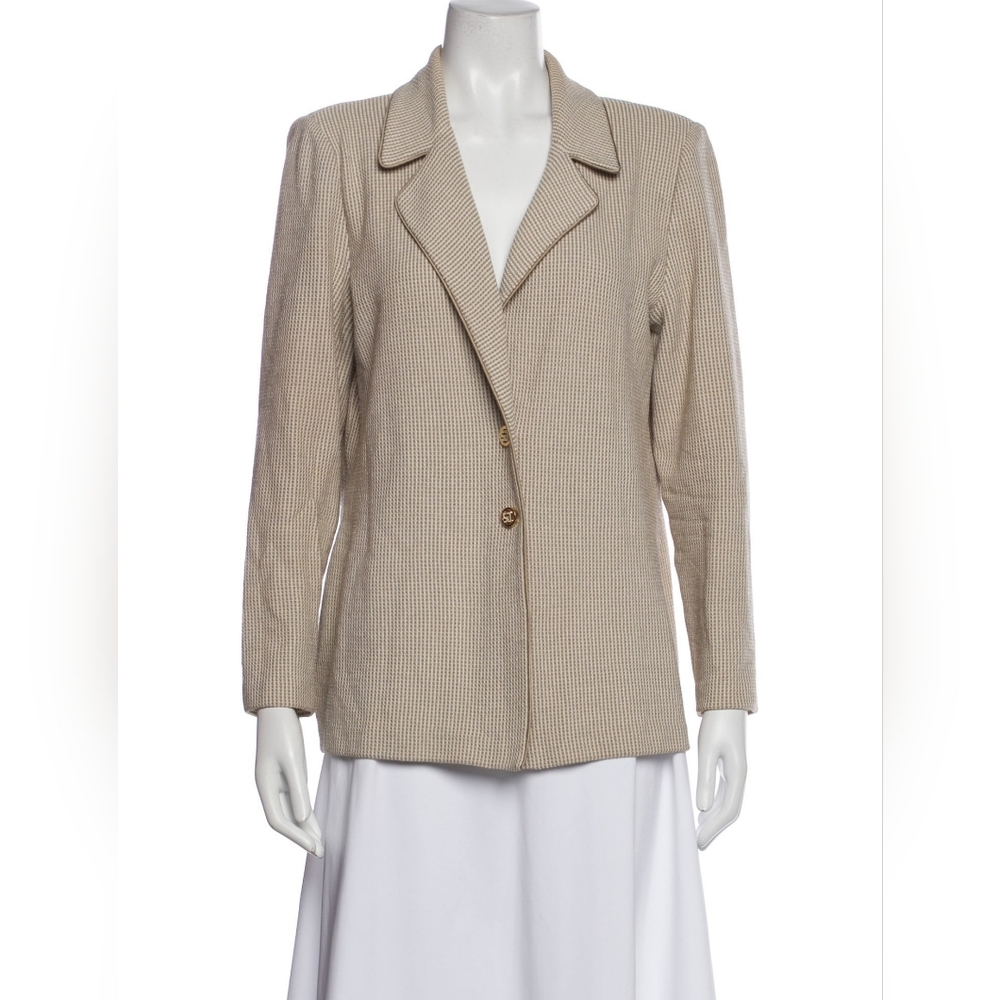 St. John Collection | Vintage Tan Knit Tweed Blazer Gold Buttons Size 4 *Flaw*